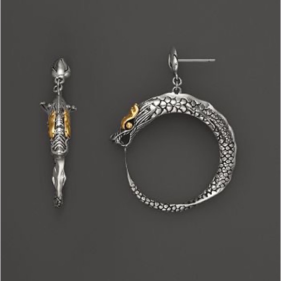 John Hardy 18K and Sterling Silver Naga Dragon Hoop Earrings - Picture 1 of 9
